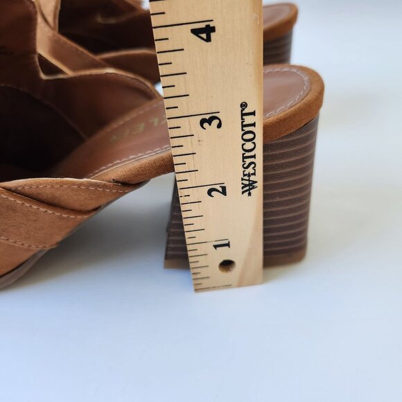 Anne Klein Brown Block Heel Mules Faux Suede Buckle Slip On Business Casual 10 - Picture 12 of 14
